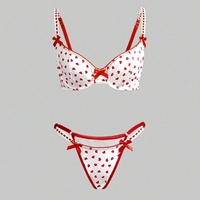 Ensemble de lingerie sexy trois pièces pour femme, style triangle, avec lacets, push-up en forme de cœur et nœud, collection Pure Desire