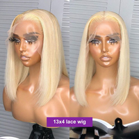 Perruques Bob Blondes 613 Sans Colle en Cheveux Humains en Gros, Perruque Courte 613 en Cheveux Humains Vietnamiens avec Dentelle Frontale à Prix de Gros pour Femmes Noires
