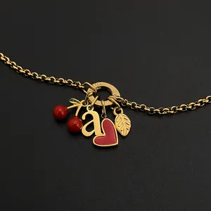 Collier en acier inoxydable eManco Fashion, style Y2K ludique, avec breloque initiale cerise <span class=keywords><strong>rouge</strong></span> et cœur, vente en gros - Product Image 5