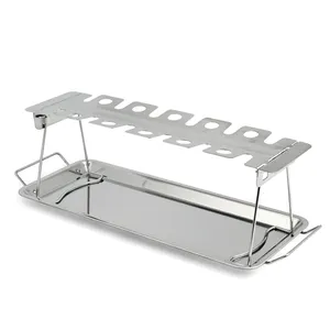 Roasting Stainless Steel BBQ Grill Rack Chicken Leg Rack BBQ Rack Chicken Wing with Washable Oil Drip Pan