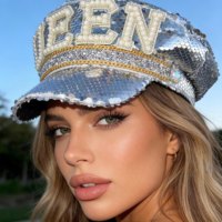 Chapeaux de fête de luxe pour femmes, style chapeau de capitaine, avec garniture dorée, perles, paillettes argentées et strass, personnalisables, MOQ 3, pour Burning Man, vente en gros