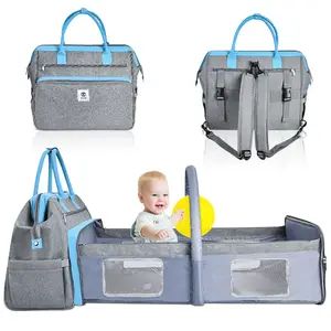 OEM-Bolsa de cama plegable para bebé, impermeable, 3 en 1, mochila para pañales