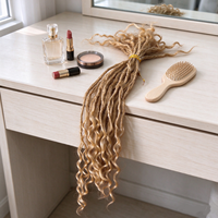 Extensions de dreadlocks 100 % cheveux humains faites à la main avec tresses à trois brins à la racine et pointes bouclées, couleur blonde