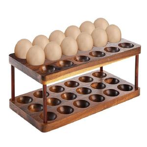 Portauova in legno di Acacia con vassoio per uova in legno a doppio strato - Product Image 1