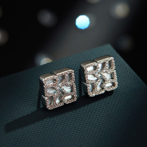 Geometric Square Stud Earrings S925 Silver Micro Zircon Inlay Party Fashion Jewelry - Product Image 1