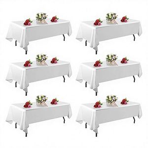Pack Solid White Nonwoven Rectangular Tablecloths 6ft Stain Wrinkle Resistant Washable Polyester Customizable for - Product Image 2