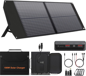 แผงโซลาร์เซลล์แบบพับได้ 100W 18V โมโนคริสตัลไลน์ ชาร์จเร็ว USB-C PD65W USB-A QC3.0 สำหรับสถานีไฟฟ้ากระแสตรง RV - Product Image 1