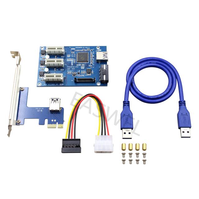 PCIe 1 to 3 PCI Express 1x Slot Adapter Port Multiplier Graphics Riser Card