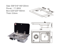 Évier RV en acier inoxydable SUS304 argenté, cuisinière à gaz à allumage électrique à un brûleur 1,8 kW, légère et luxueuse pour caravane, camping-car, bateau