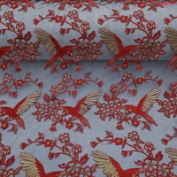 Tissu de broderie en maille noire Twin Textile avec fil doré, broderies de fleurs mexicaines, dentelle pour costumes traditionnels