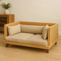 Lit pour chien en bois massif rectangulaire écologique, style moderne, avec cadre surélevé et coussin moelleux, mobilier durable pour animaux de compagnie