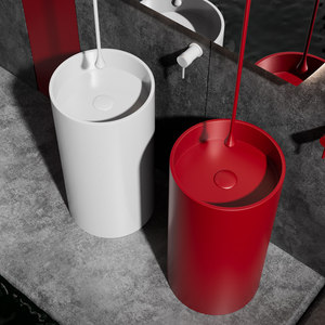 Lavabo sur pied cylindrique moderne en acier inoxydable mat SS304, lavabo <span class=keywords><strong>colonne</strong></span> autoportant pour hôtel, villa et grande salle de bain - Product Image 2
