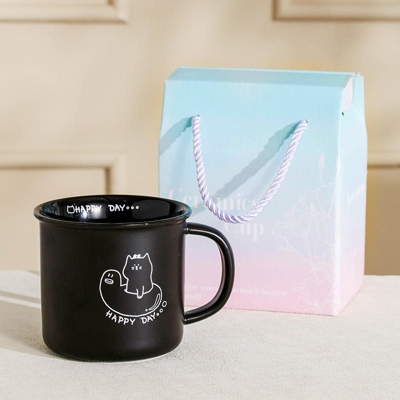 แก้วมัค Kitten Line แบบใช้ได้สองด้าน - สีดำ (พร้อมถุงของขวัญ)