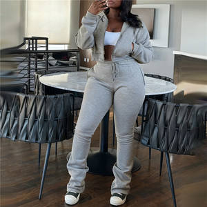 冬秋長袖ジッパークロップトップトラックスーツ女性用カジュアルドローストリングパンツ2ピースセット - Product Image 2