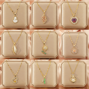 Moda chapado en oro de acero inoxidable gradiente amor mariposa colgante joyería creativa flor Dia circón enlace cadena mujer collar - Product Image 2