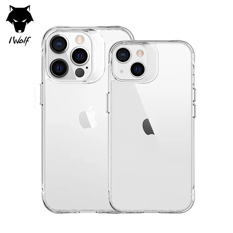 IWolf Custom High Quality Shockproof Transparent Clear Acrylic TPU PC Mobile Phone Case For IPhone 15 1413 12 Pro Max Case Cover