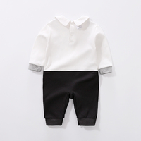 En gros, Combinaison de gentleman en coton pour bébé garçon, style smoking, salopette à bretelles pour nouveau-né, tenue d'automne à manches longues avec nœud papillon