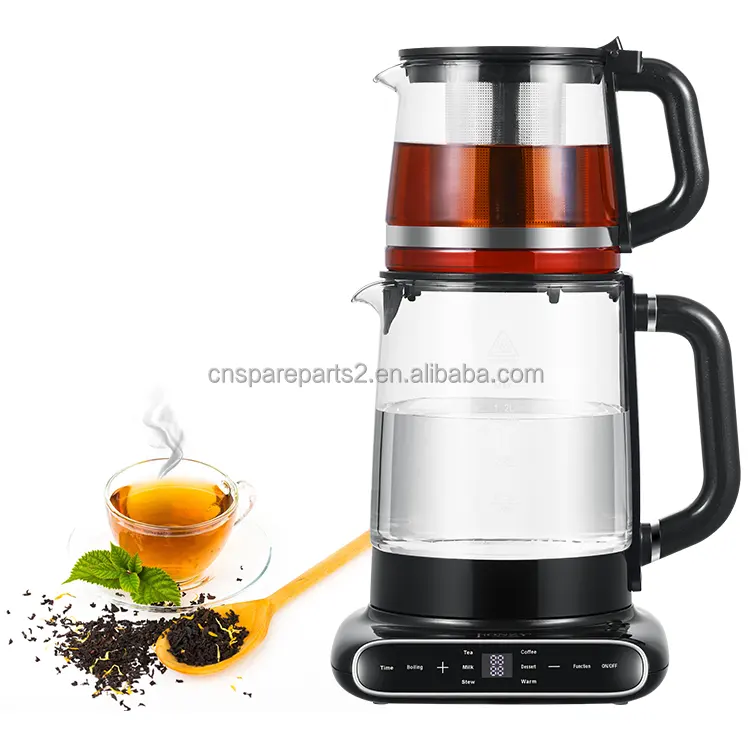 Kitchen Appliance Smart Automatic Turkish Tea Tray 1.5L Electric Glass Kettle with Tea Filter 1.1L Tea Infuser Pot