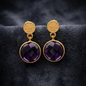 Boucles d'oreilles pendantes en argent faites à la main avec pierres précieuses, plaquées or 24 carats, style bohème, unisexes - Product Image 3