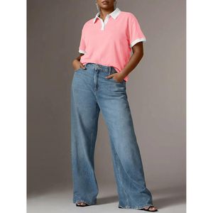 Fisoew Womens <b>Plus</b> <b>Size</b> Summer Polo Shirt Short Sleeve Collared Loose Tunic Cotton Breathable Casual Top - Product Image 5