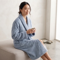Peignoir Doux Bleu pour Femme, Robe de Bain Chaude en Peluche, Serviette de Spa Féminine Après la Douche, Peignoir Long Léger