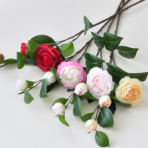 Bouquet de fleurs artificielles de camélia Yoshinobu, fleurs en soie rose, décoration d'intérieur, salon, accessoires de mariage - Product Image 2
