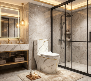 <span class=keywords><strong>WC</strong></span> Moderno in Ceramica Colorata con Sifone, Design Eco-Friendly a Doppio Scarico, Montaggio a Pavimento, Funzioni di Risparmio Idrico e Deodorante - Product Image 1