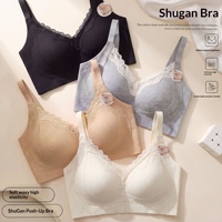 Soutien-gorge sans armatures en maille côtelée extensible douce, décolleté en V profond, dentelle, push-up, bonnets moulés, sans couture, en nylon et élasthanne, bretelles réglables pour femme, du M au 2XL