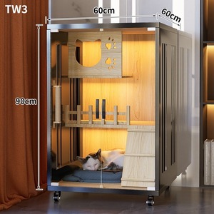 Villa pour chat <span class=keywords><strong>en</strong></span> bois de style luxueux avec paroi vitrée latérale, cage intérieure pour animaux de compagnie, villa respirante et écologique pour le bien-être des chats - Product Image 6