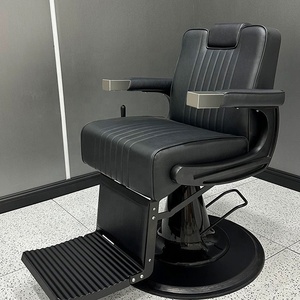 NOUVEAU Fauteuil de Barbier Professionnel Rétro Haut de Gamme avec Base Ronde en Acier Inoxydable, Relevable Hydrauliquement et Inclinable pour Salon de Coiffure - Product Image 2