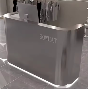 เคาน์เตอร์ต้อนรับร้านทำเล็บสแตนเลสสตีลทันสมัยระดับพรีเมียม พร้อมไฟ LED โต๊ะแคชเชียร์ปรับแต่งได้ - Product Image 2