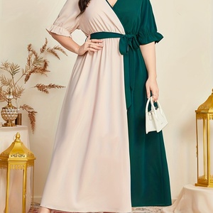 Nouvelle Robe d'été tendance, sexy et décontractée, à contraste de couleurs, froncée, à manches mi-longues, en mousseline, élégante, grande taille pour femme - Product Image 2