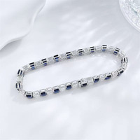 Bracelet en argent pour femme, saphir bleu taille émeraude, diamant de laboratoire fin, bicolore alterné, certifié IGI, 22,705 ct, vente en gros