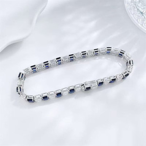 <span class=keywords><strong>Bracelet</strong></span> en argent pour femme, saphir bleu taille émeraude, diamant de laboratoire fin, bicolore alterné, certifié IGI, 22,705 ct, vente en gros - Product Image 2