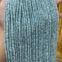 Vente en gros de perles de pierres précieuses naturelles à facettes minuscules de 2mm 3mm 4mm brins de perles rondes en pierre de Larimar pour la fabrication de bijoux (AB2120)