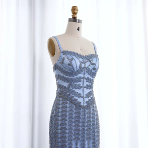 Dubai Spaghetti Straps <strong>Blue</strong> Luxury <strong>Blue</strong> Evening <strong>Dress</strong> for Women Arabic Long Occasion <strong>Dress</strong> Lsz124 - Product Image 4