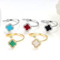 Bagues de mode pour femmes en argent sterling 925 plaqué or 18 carats, motif trèfle rotatif anti-anxiété