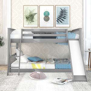 เตียงสองชั้นไม้สีเทาพร้อมสไลเดอร์และบันไดสำหรับเฟอร์นิเจอร์ห้องนอนเด็ก - Product Image 2
