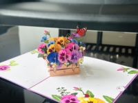 Carte de vœux 3D exquise avec panier de fleurs pop-up pour la fête des mères, carte artisanale pour exprimer votre amour pour maman