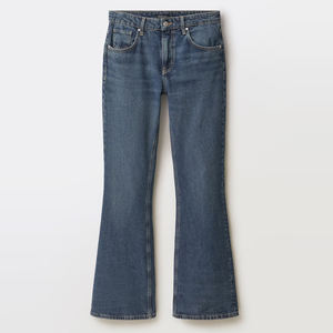 Jeans de Mezclilla de Cintura Alta y Corte Acampanado para Mujer, Color Sólido, Transpirables, Novedad de Otoño, con Logotipo en la Cintura - Product Image 6