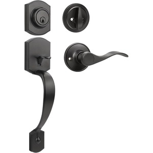 Ensemble de poignées de porte d'entrée noir mat, design français, avec serrure à cylindre unique, pour villa et hôtel - Product Image 1