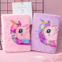 Promoción regalo de los niños suave diario de dibujos animados lindo Rosa A5 de peluche de unicornio portátil
