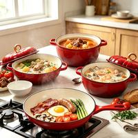 Ensemble de casseroles et poêles en fonte émaillée personnalisées en forme de citrouille, batterie de cuisine en fonte hollandaise pour tous types de cuisinières, usine OEM, marmite de cuisson antiadhésive en stock