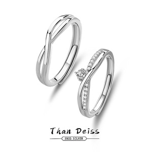 Anelli Regolabili con Diamanti Lucidi per Coppie, Placcati <span class=keywords><strong>in</strong></span> Rodio Classico per Matrimoni e Feste - Product Image 1