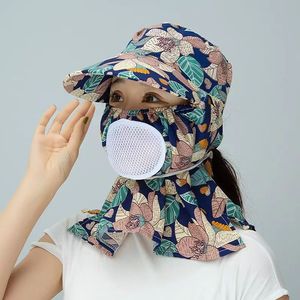 Women's <b>Summer</b> Bucket <b>Hat</b> With Face Cover UV Protection Floral Print Breathable Adjustable For Tea Picking Cycling - Product Image 3