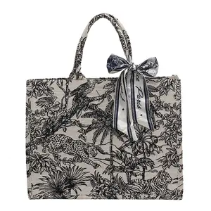 Full Area Jacquard Large Capacity Canvas Tote Handbag Custom Ladies Luxury Embroidery Shoulder Hand Bags