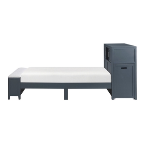 Modern Navy Blue Twin Adjustable Platform Bed Bookcase Headboard Drawers Hidden <b>Desk</b> <b>Stool</b> Footboard Storage Bench Bedroom - Product Image 6