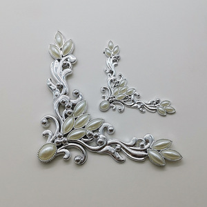 Silver Plastic Corner <b>Ornaments</b> With Pearl Design For Wedding Dress Frames Small And <b>Large</b> Sizes Handmade Decorative Accents - Product Image 1