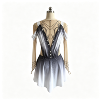 Robe de patinage artistique élégante ombrée noir et blanc, dos découpé en maille avec strass, costume de compétition de patinage sur glace, personnalisable OEM ODM