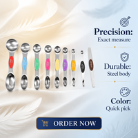 Ensemble de 10 cuillères doseuses magnétiques à double tête en acier inoxydable avec base à ventouse, outil de cuisine et de pâtisserie pour la maison